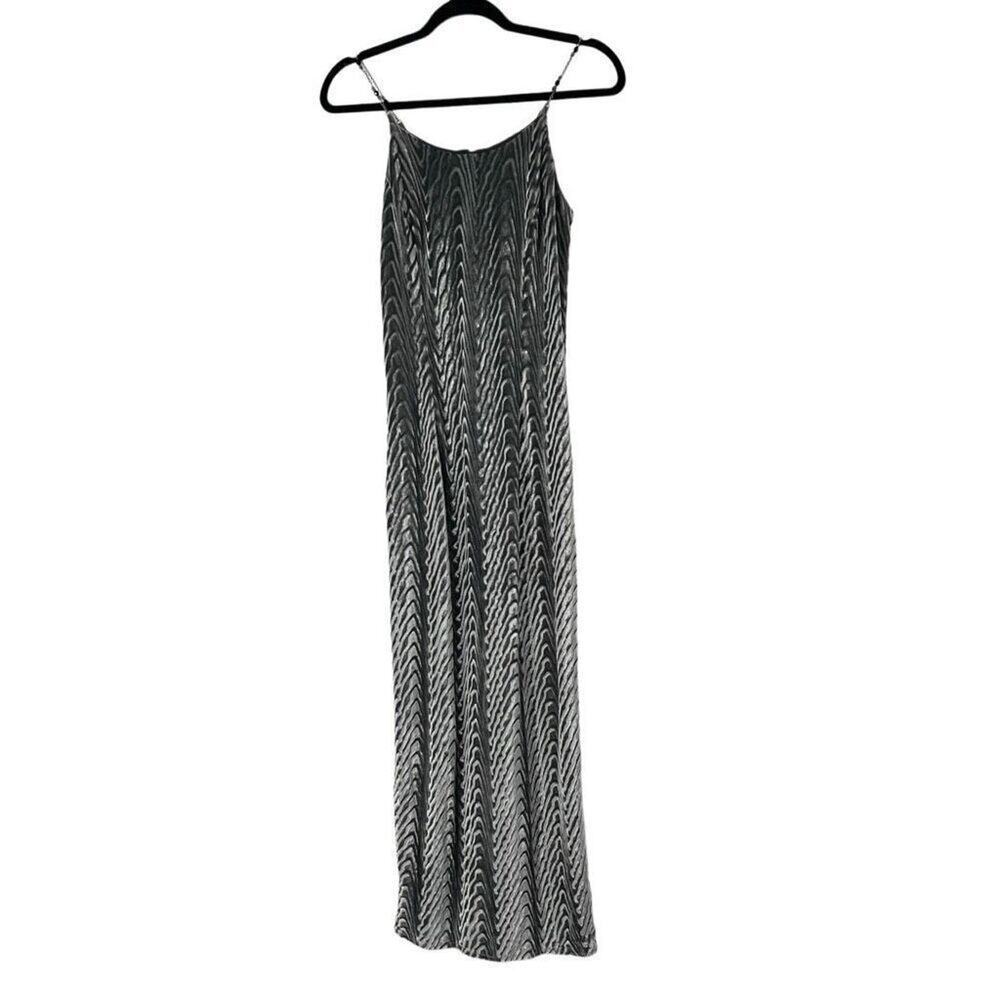 1990s Vintage Scott McClintock Silver Textured Velvet Gown Chain‎ Straps